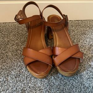 MIA Tan Leather Cross-Strap Sandals